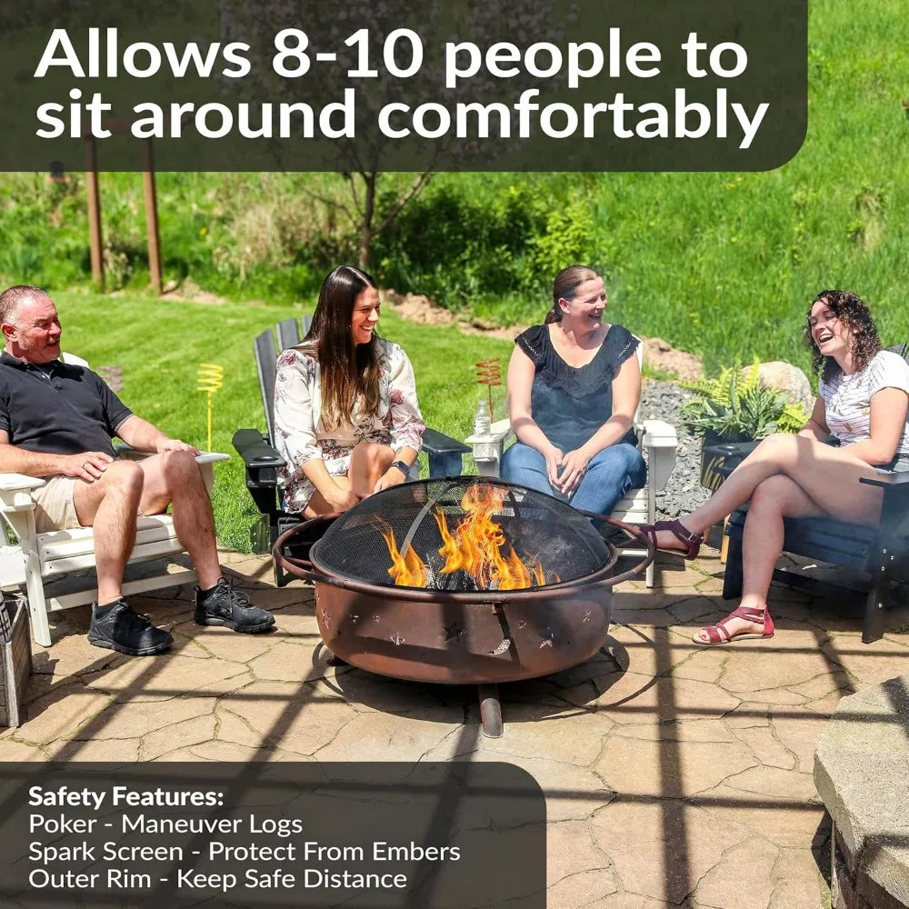 Cosmic Large Outdoor Fire Pit Wood Burning with Spark Screen and Poker