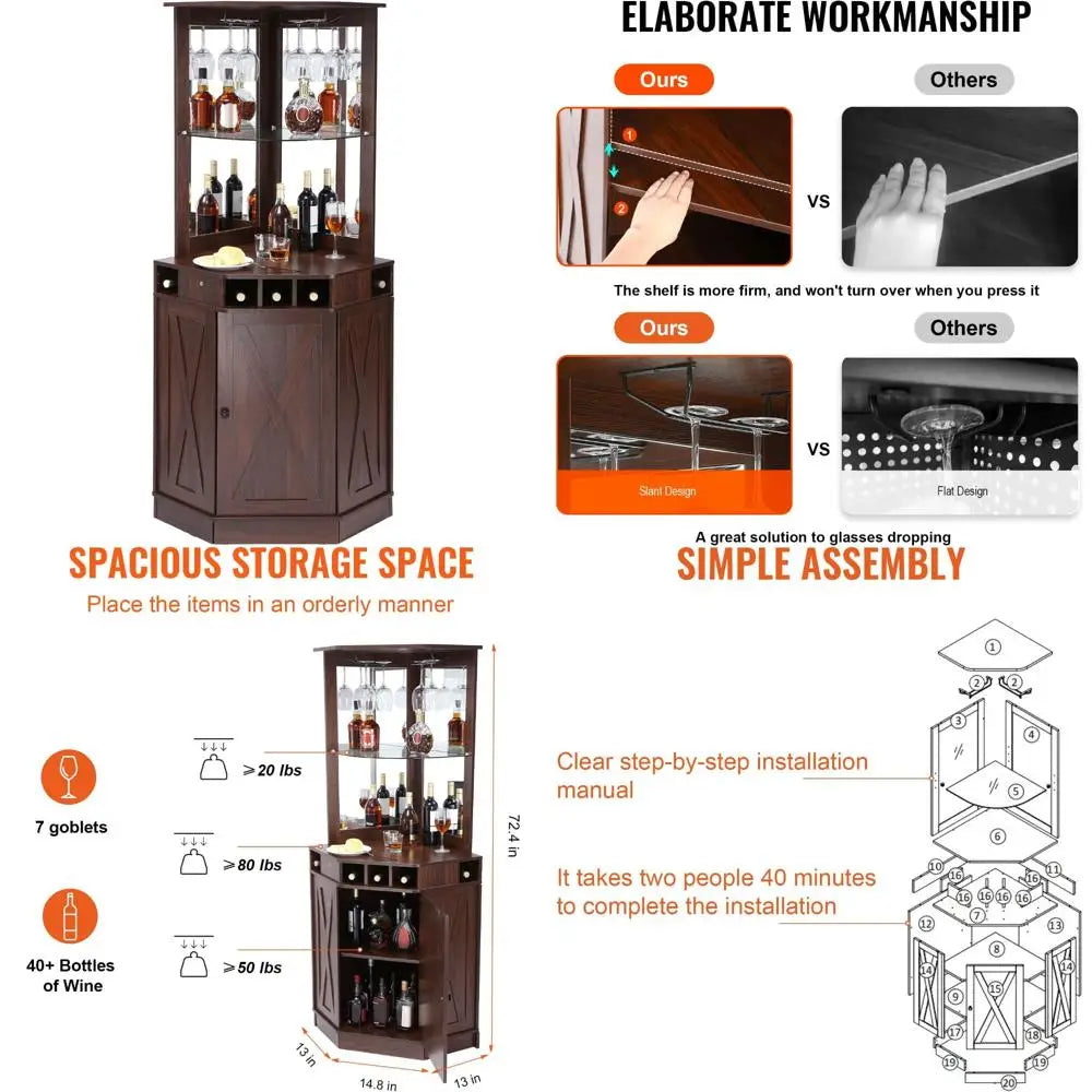 Industrial Style Corner Bar Cabinet Freestanding Sideboard Buffet