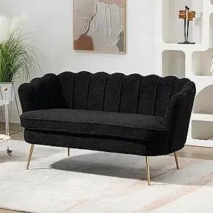 59 Inch Modern Chenille Loveseat Sofa Small Couch with Flower Back