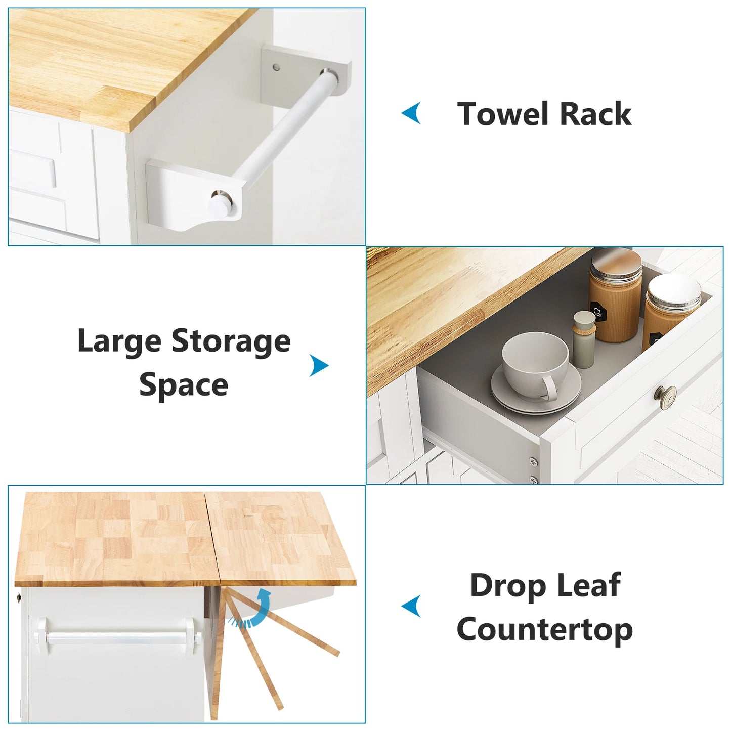 Rolling Kitchen Island on Wheels with Drop Leaf Storage Cabinet
