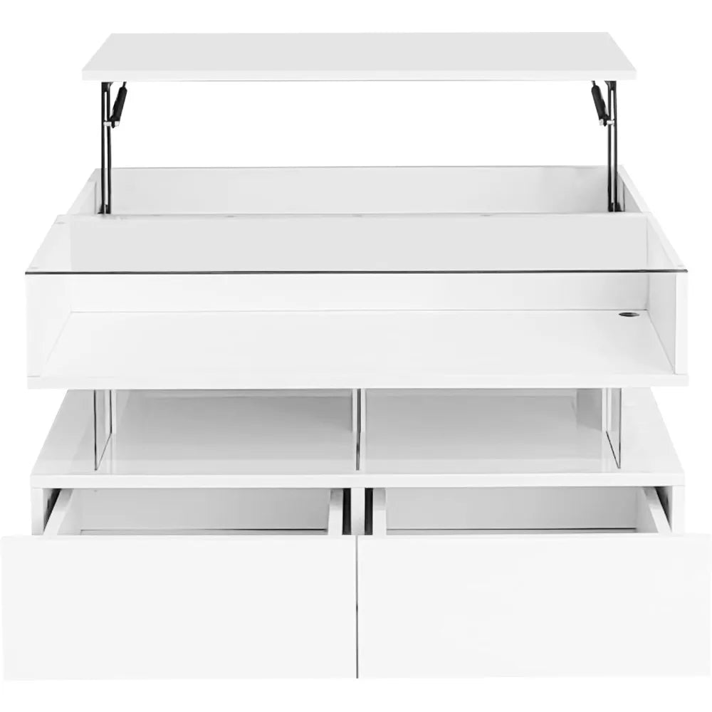 Modern Lift-Top Coffee Table High-Gloss Finish with Storage Drawers