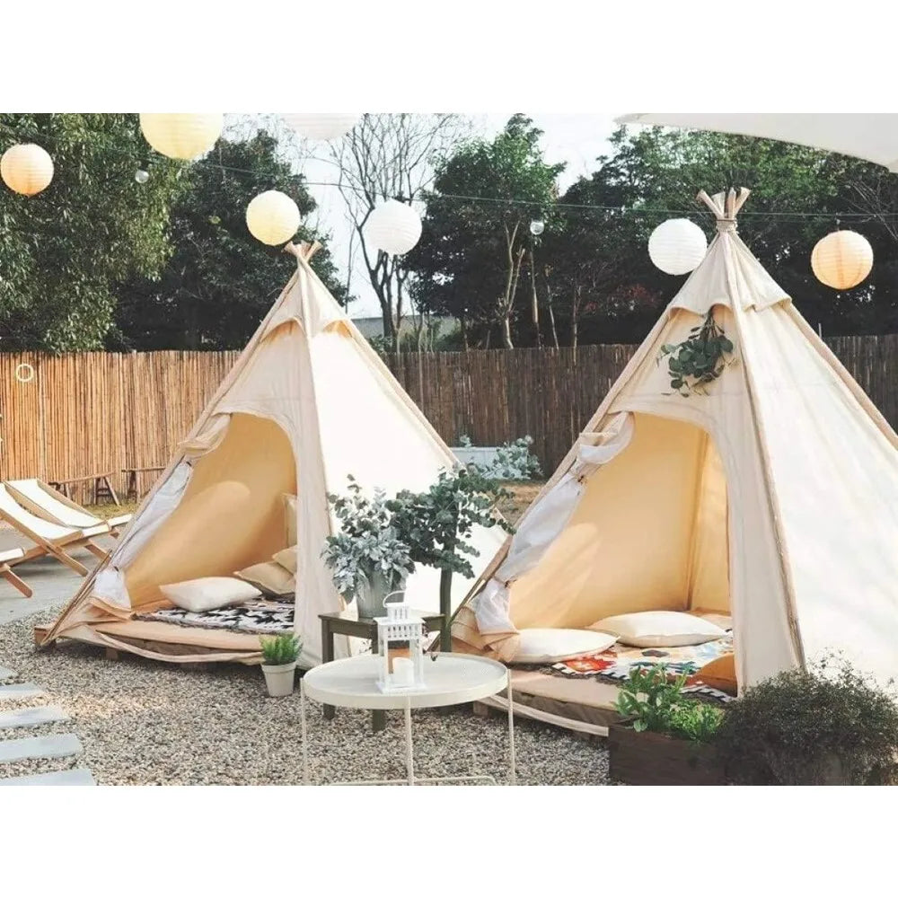 7x7x6.5 Outdoor Cotton Canvas 2-3 Person Bell Teepee Tent Camping