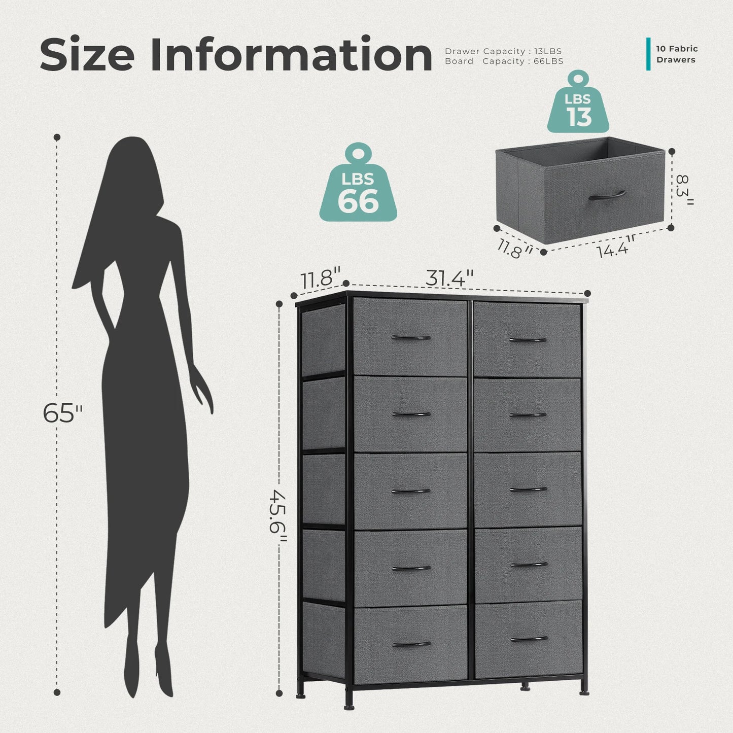 Ljustra Bedside Table Storage Cabinet with 10 Fabric Drawers