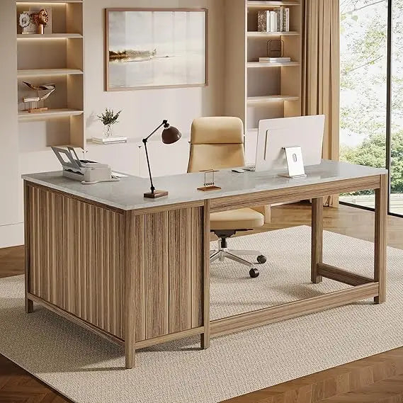 L-Shaped Executive Desk 57" Modern Computer Desk with Storage Shelves