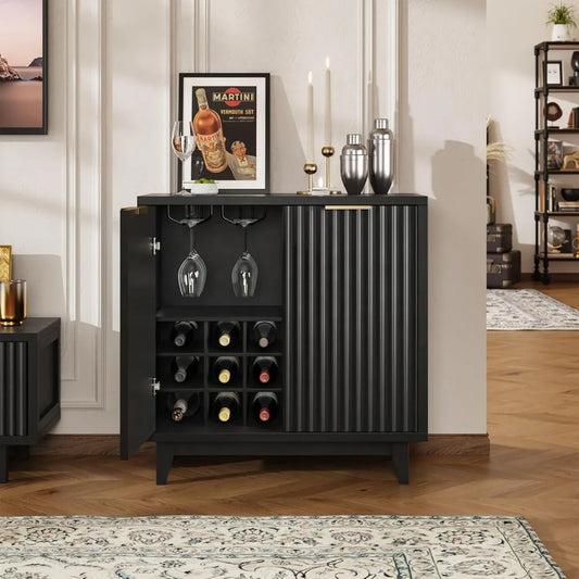 Fluted Coffee Bar Cabinet Modern Sideboard Buffet with Wine Rack Storage