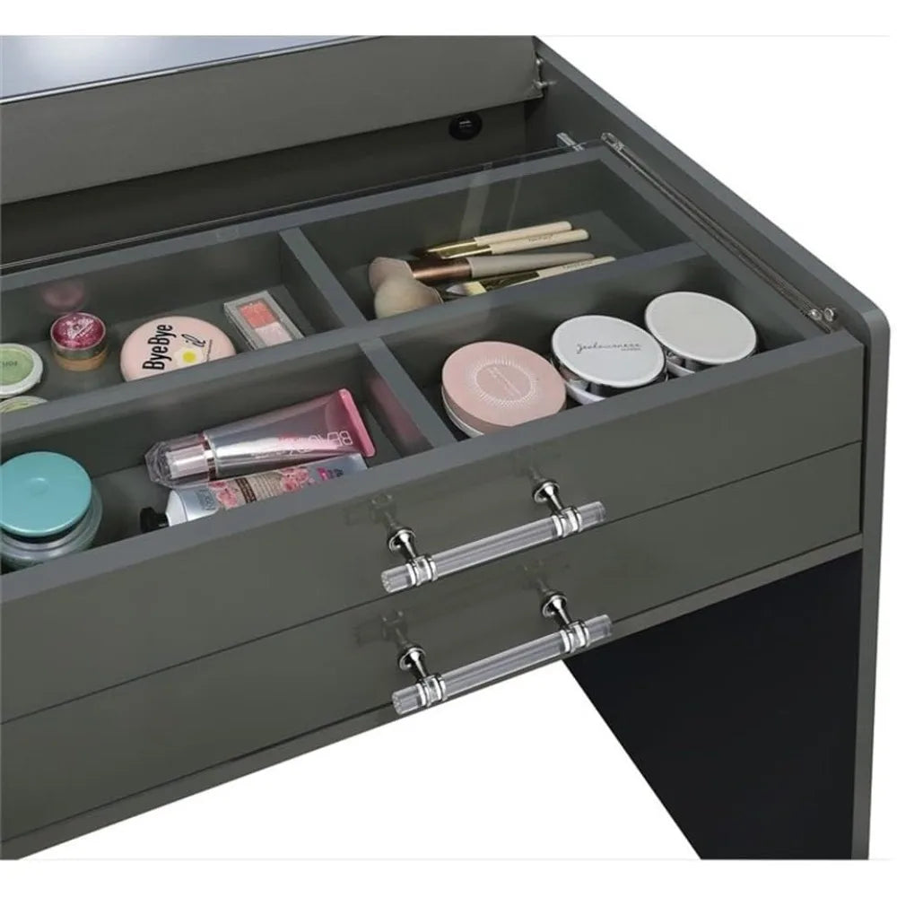 Modern Engineered Wood Makeup Vanity and Stool Set for Home Use