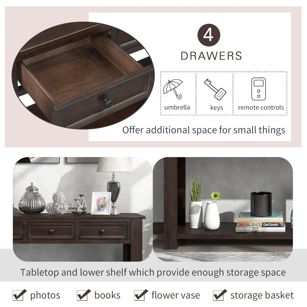 64 Inch Rustic Console Table with Drawer Shelf Storage for Entryway