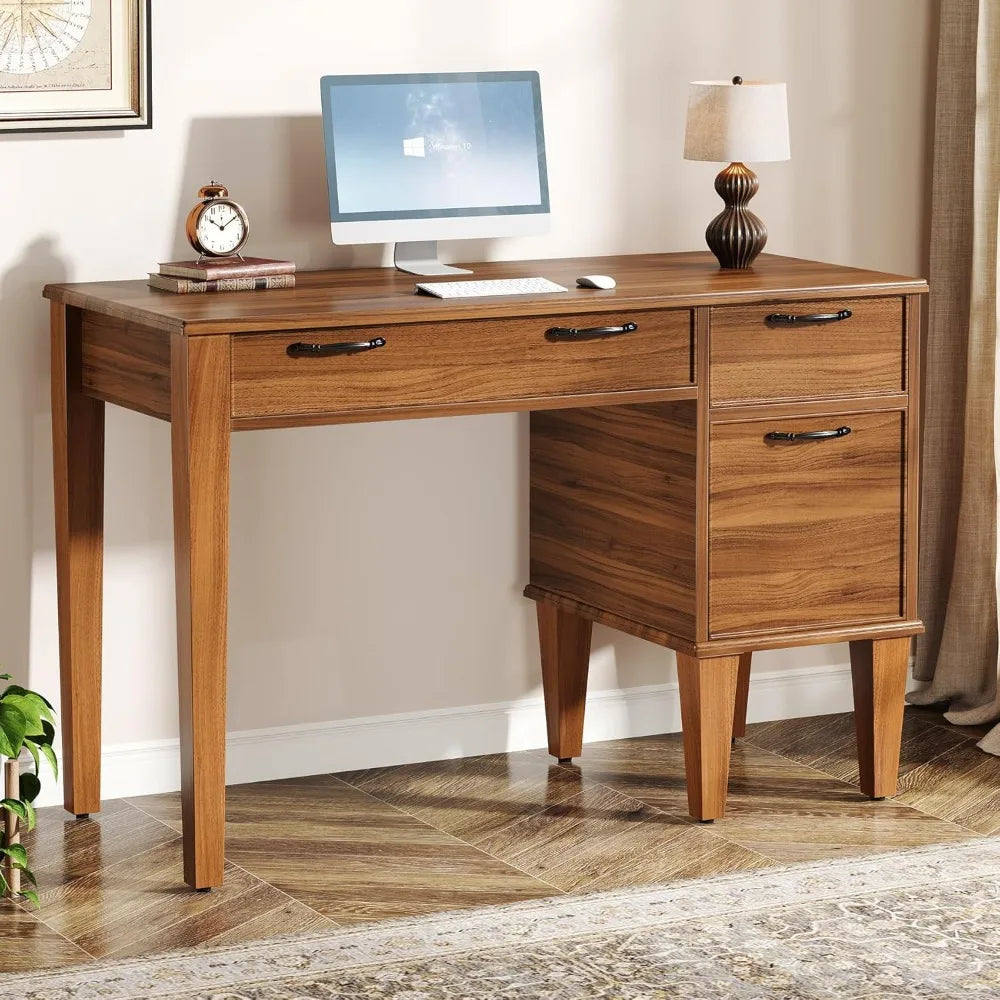 47 Inch Wood Computer Desk with 3 Drawers Farmhouse Office Writing Table