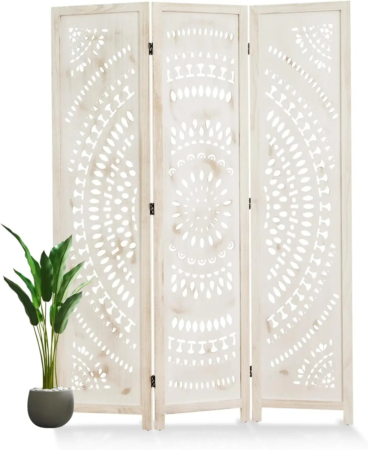 66.9Inch Folding Room Divider 6 Panel Wood Carved Privacy Screen Partition