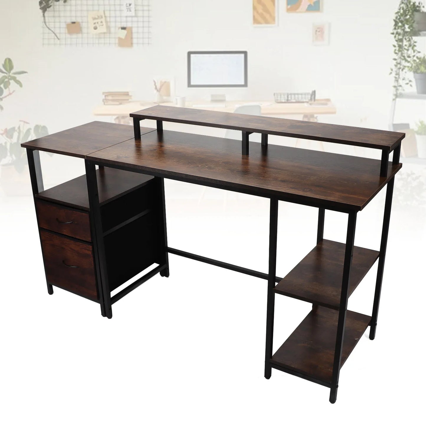 Ljustra Computer Desk with Raised Shelf Sturdy Vintage Home Office Desk