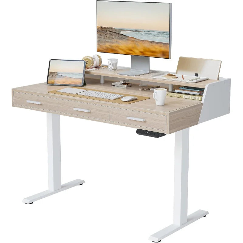 Electric Standing Desk with Drawers Adjustable Height Home Office Desk 55x26