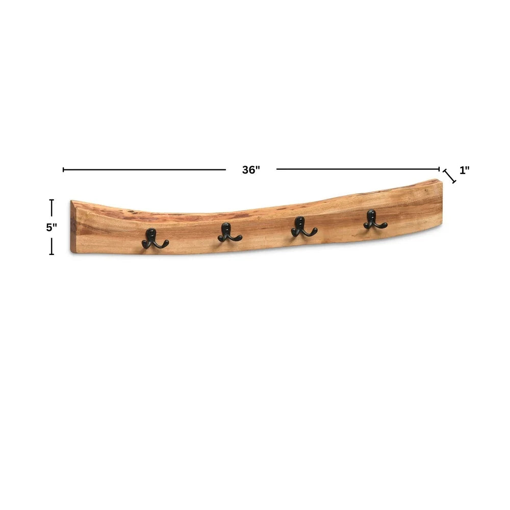 Natural Live Edge Acacia Wood Coat Hooks Unique Design Flush Mount