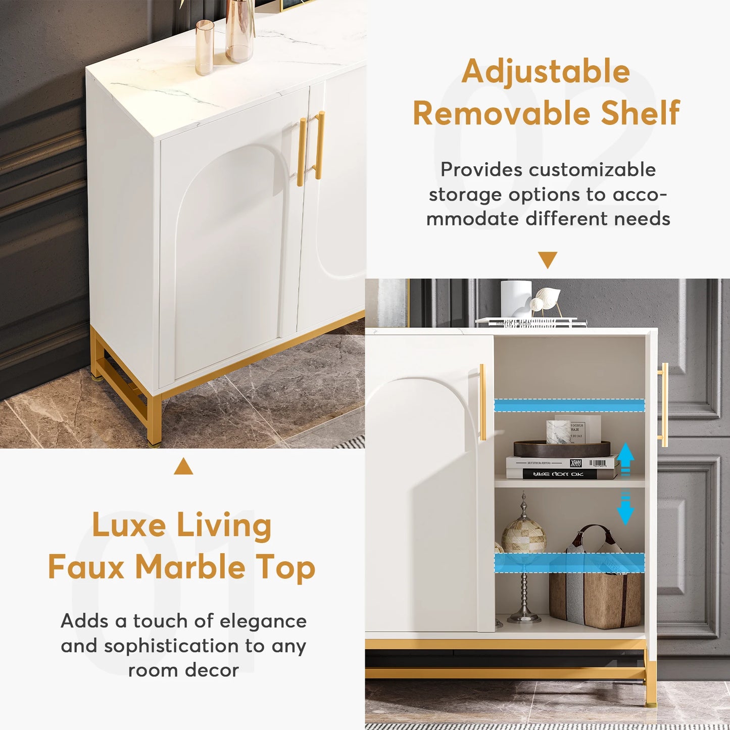 Ljustra Modern Sideboard Buffet Cabinet with 4 Doors Adjustable Shelves