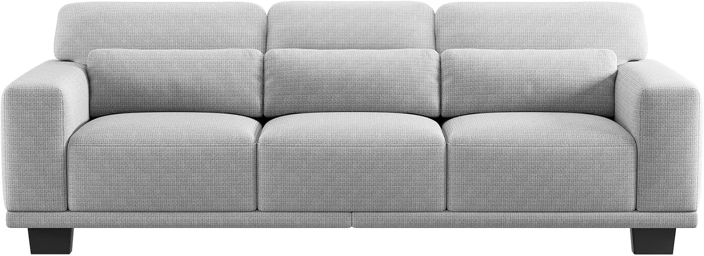 89" 3-Seater Sofa Couch with Deep Seats, Wide Armrests & Removable Covers – Modern Grey Linen