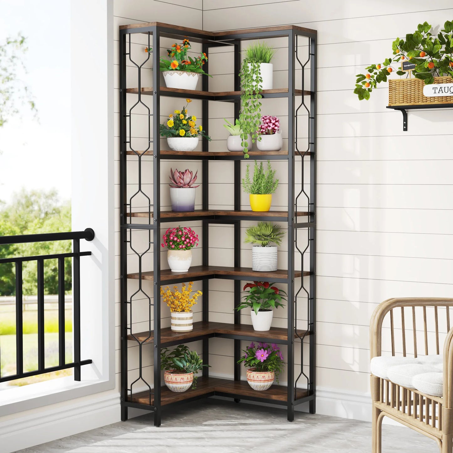 Ljustra 7-Shelf Corner Bookshelf Modern Corner Bookcase Storage Rack
