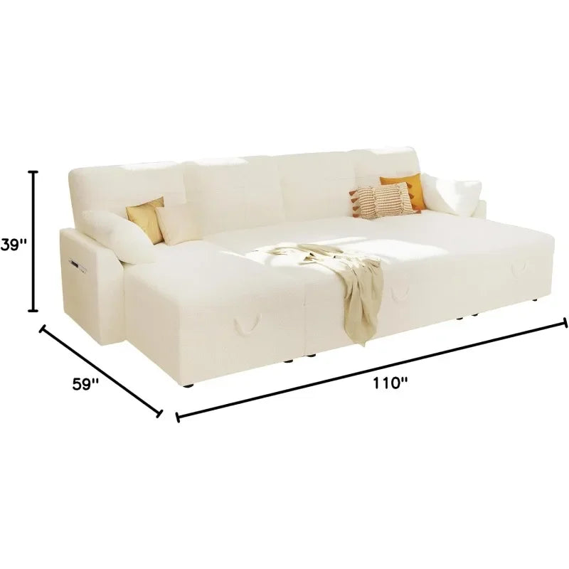 Ljustra 110 Inch Sleeper Sofa Sectional Bed with Storage Chaise