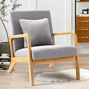Mid-Century Modern Accent Chair Upholstered Lounge Chair with Pillow