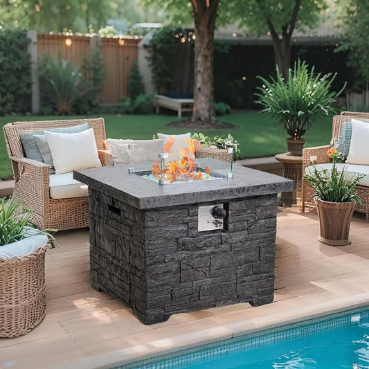 4-Piece Propane Fire Pit Table Set with Glass Wind Guard and Cover