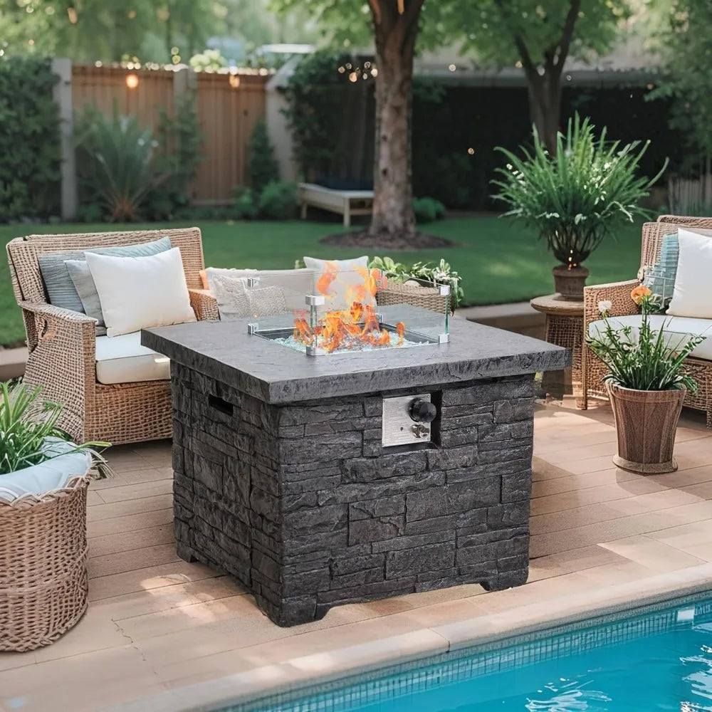 4-Piece Propane Fire Pit Table Set with Glass Wind Guard and Cover