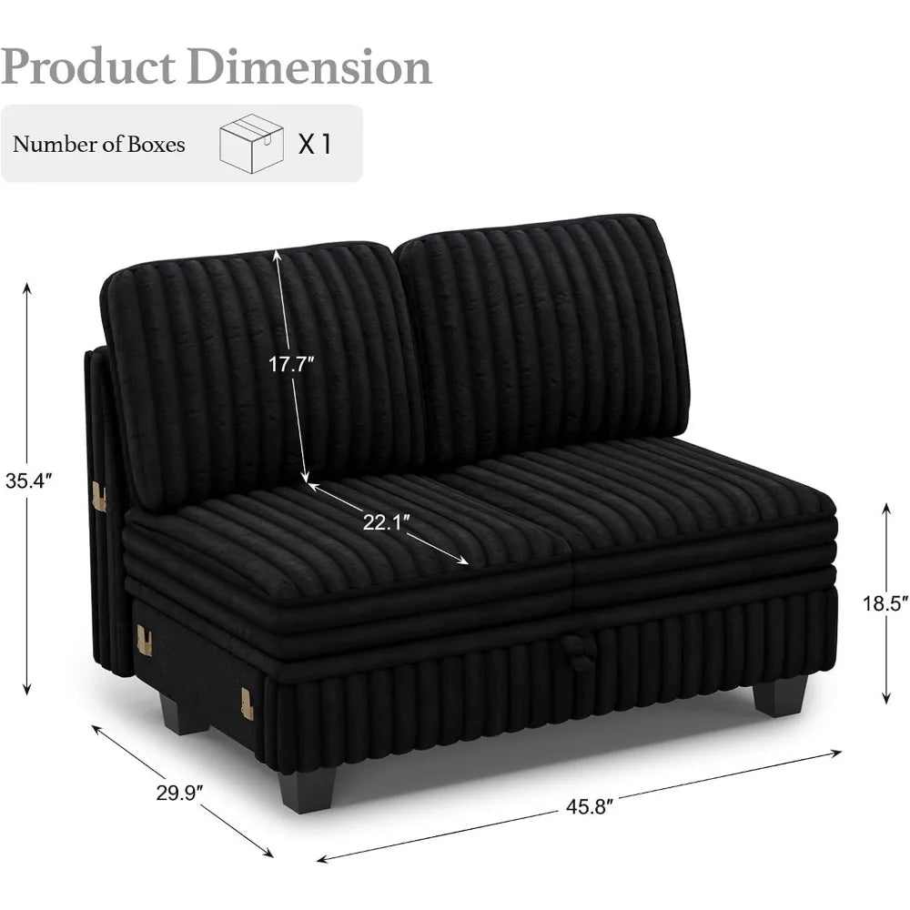 Ljustra Corduroy Fabric Loveseat Module Sectional Couch with Storage