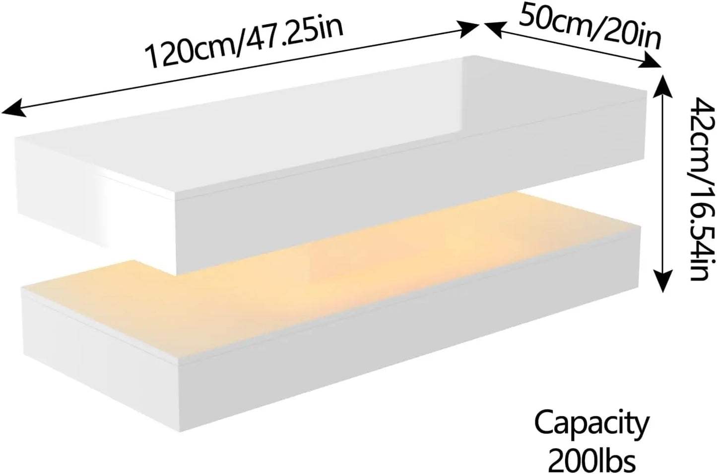 Modern Coffee Table with LED Lights Double-Layer Design Storage Drawers