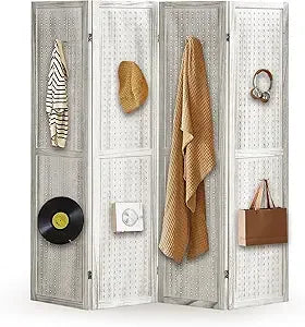 4 Panel Room Divider Folding Privacy Screen Pegboard Display Board
