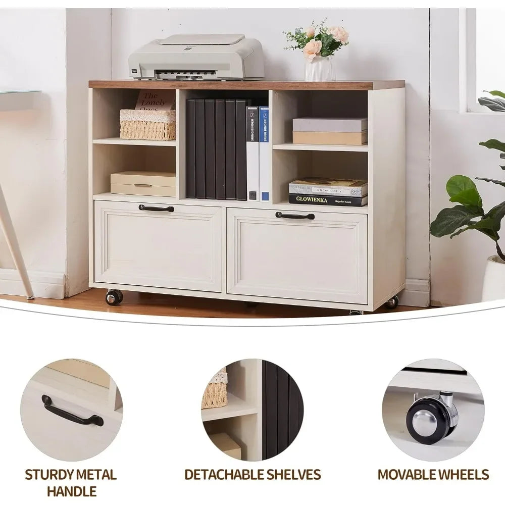 L-Shaped Executive Desk with Adjustable File Cabinet and Charging Station