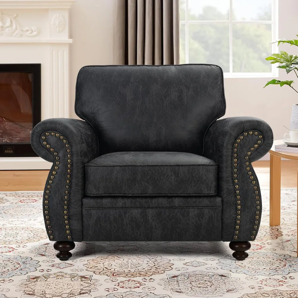 Mid Century Modern Single Sofa Rivet Design Comfortable Couch