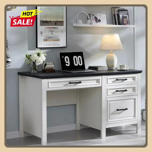 53 Inch Home Office Desk with File Cabinet Modern Farmhouse Computer Desk