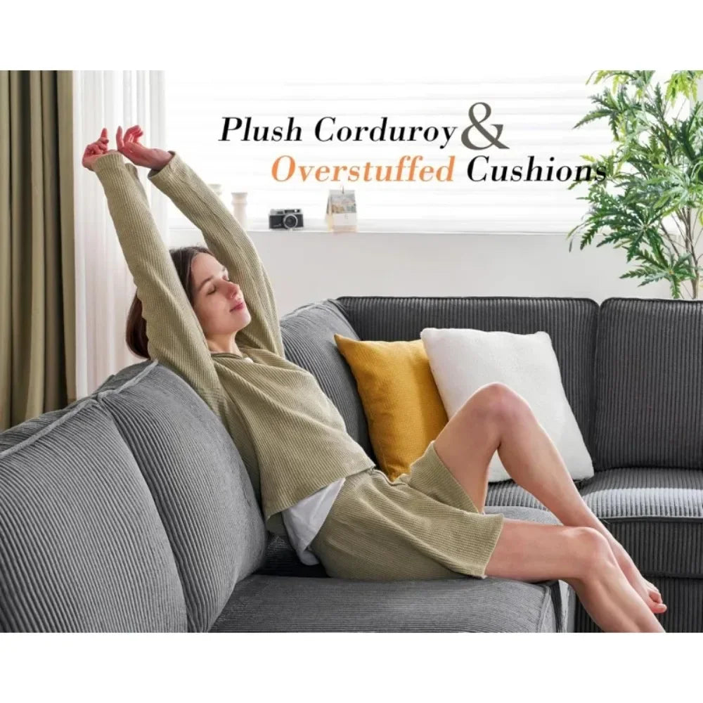 112 Inch U Shaped Sectional Sofa with USB Ports and Storage Chaise