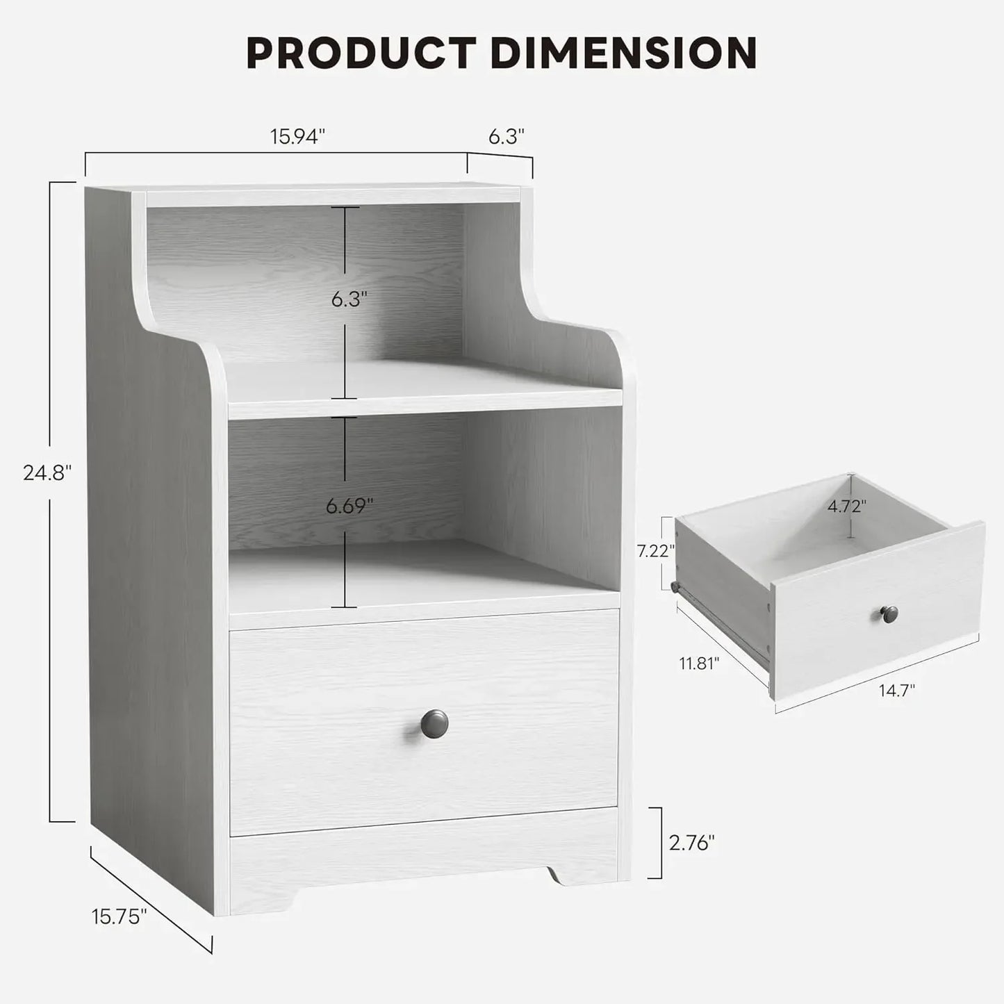 Modern Nightstand with Drawer Open Shelf Bedside Table Storage