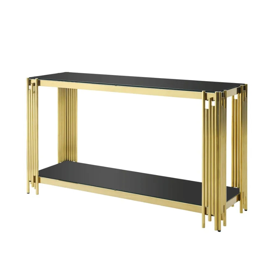 Modern Glass Console Table 55 Inch Gold Metal Frame for Living Room Entryway