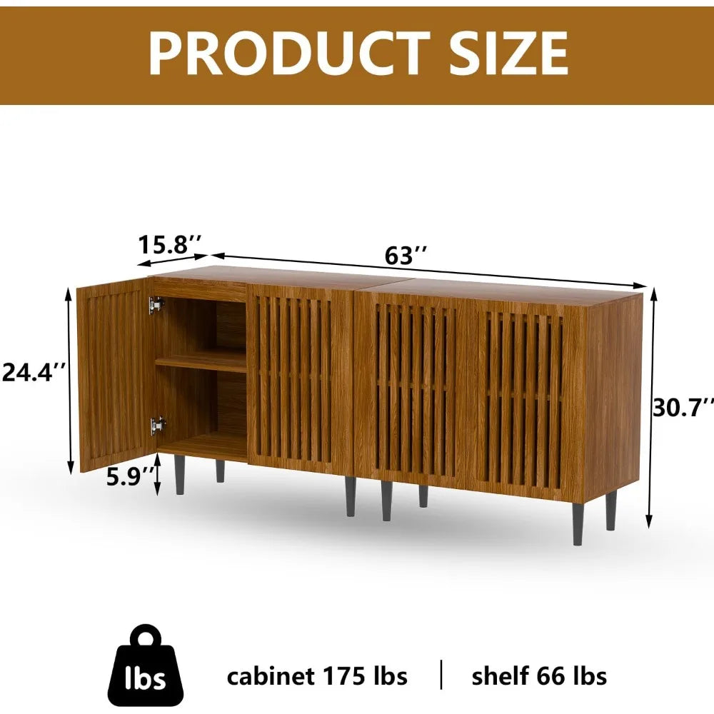 Farmhouse Storage Cabinet Set of 2 Buffet Sideboard Coffee Bar 63 Inch