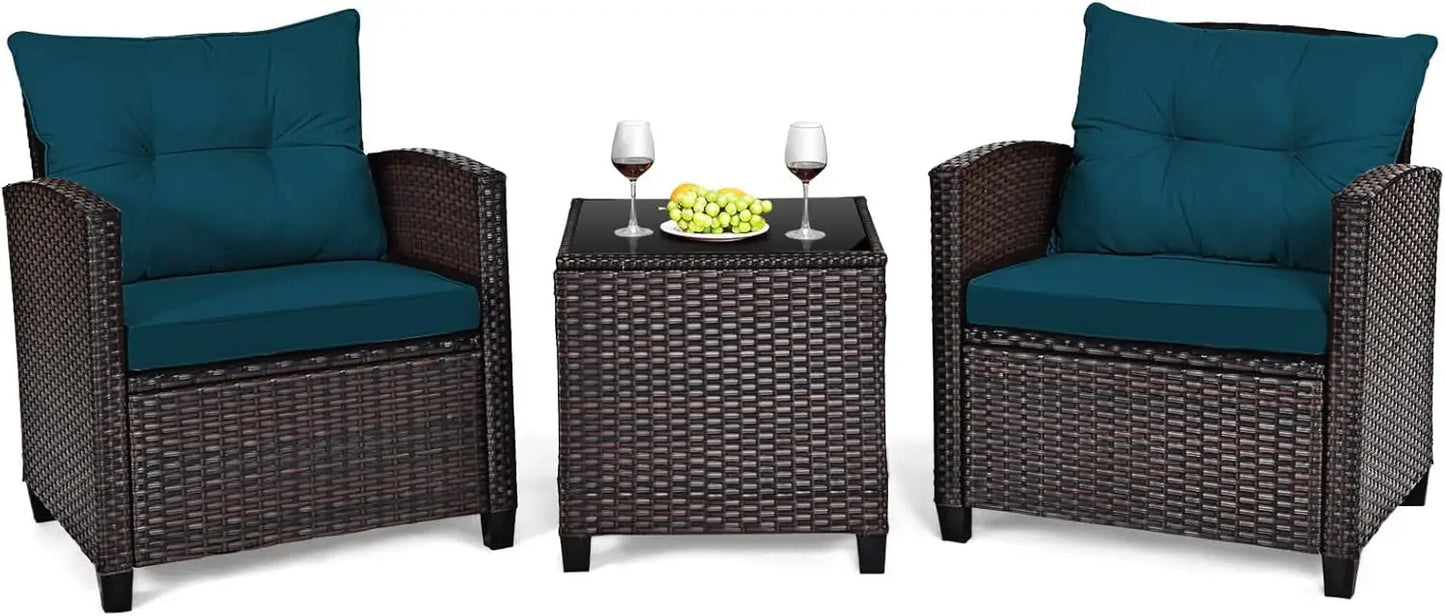 Ljustra 3-Piece Outdoor Patio Furniture Set PE Rattan Wicker Sofa