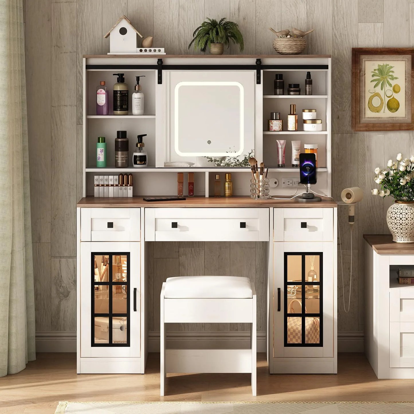 Ljustra Vanity Makeup Desk with Sliding Mirror and LED Lights