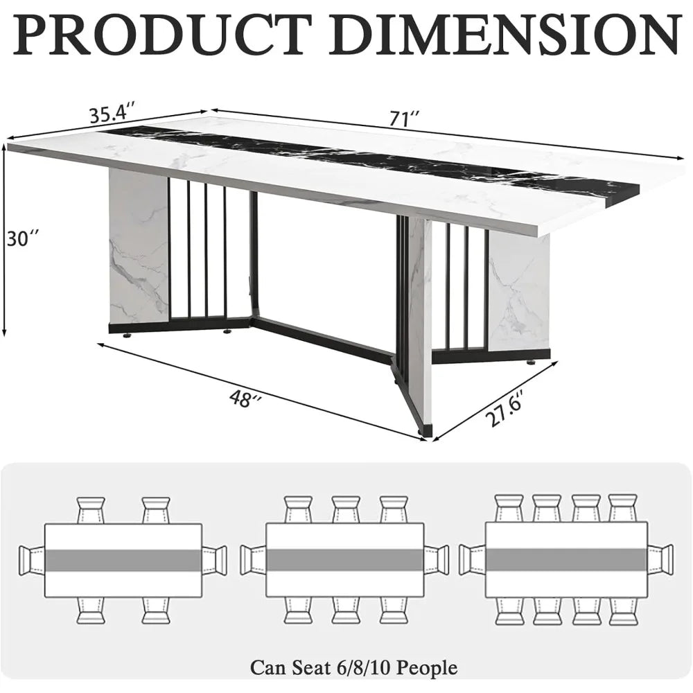 Modern 71 Inch Dining Table for 6 8 10 People Rectangular Faux Marble