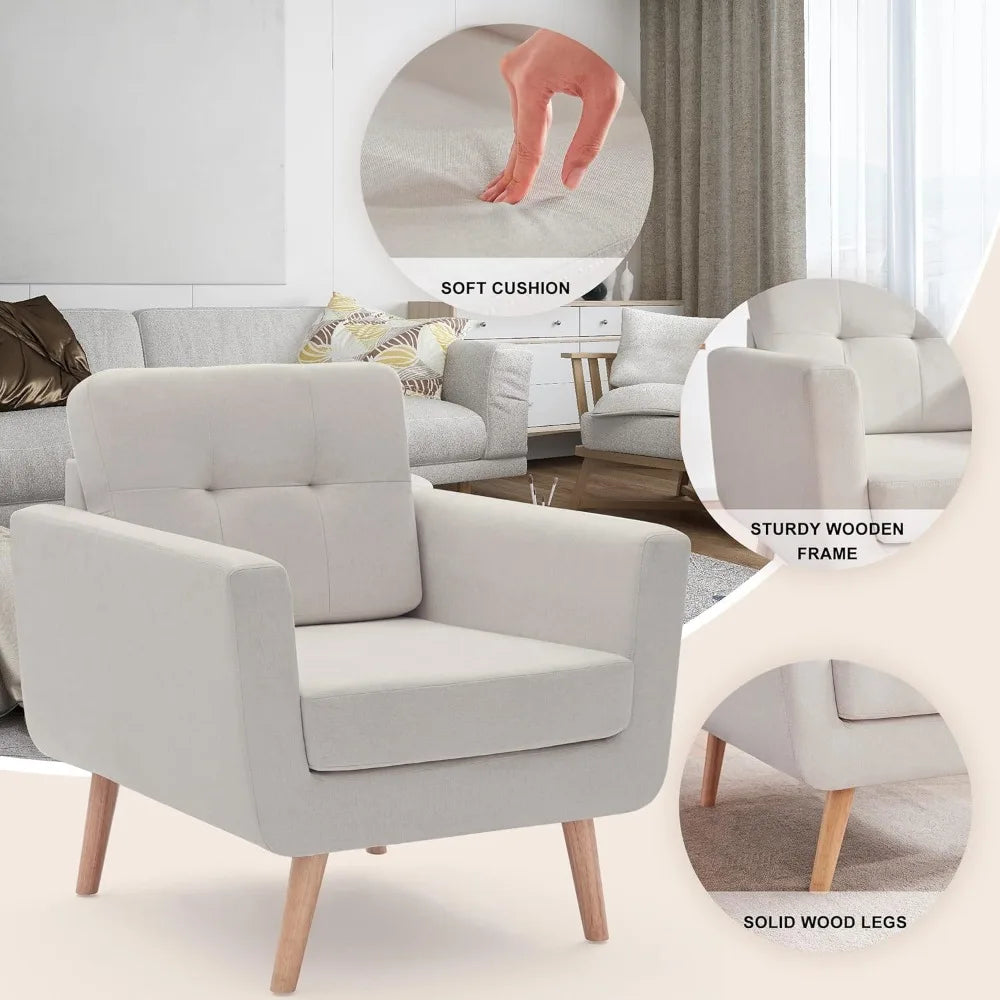 Linen Accent Chair Mid Century Modern Upholstered Reading Comfy Chair