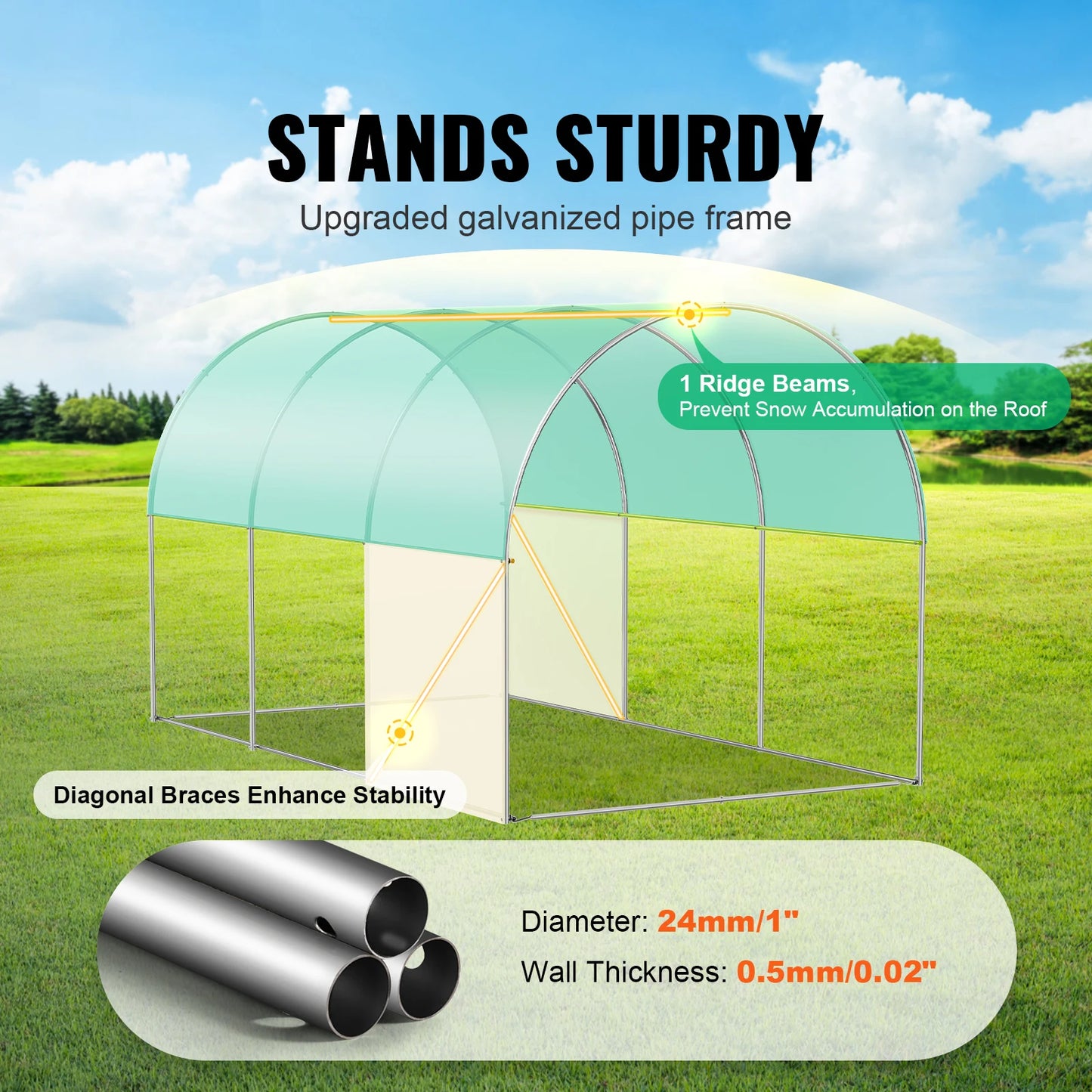 Large Walk-in Tunnel Greenhouse Heavy-Duty PE Cover Steel Frame