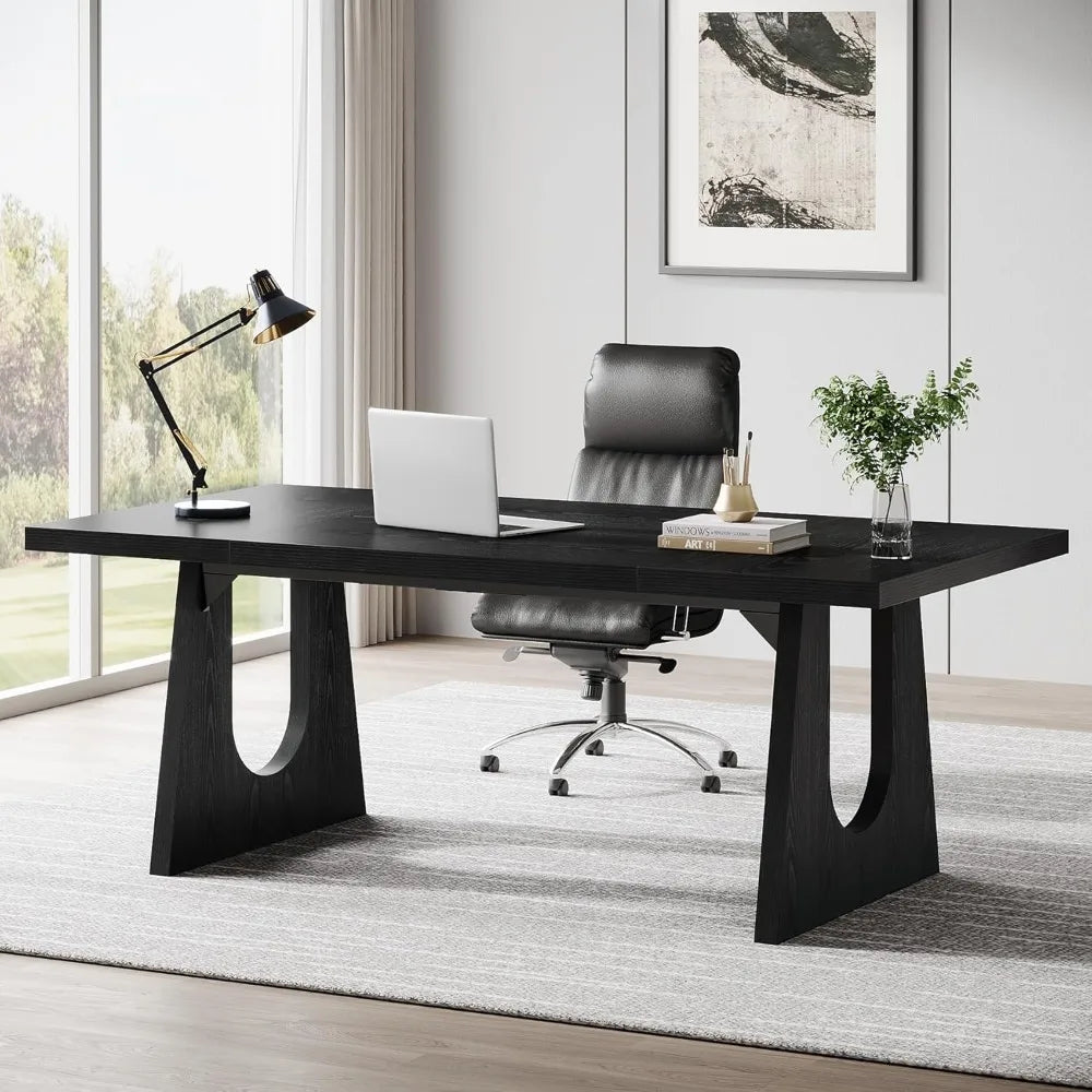Large Executive Desk Modern Computer Office Table with Wooden Legs
