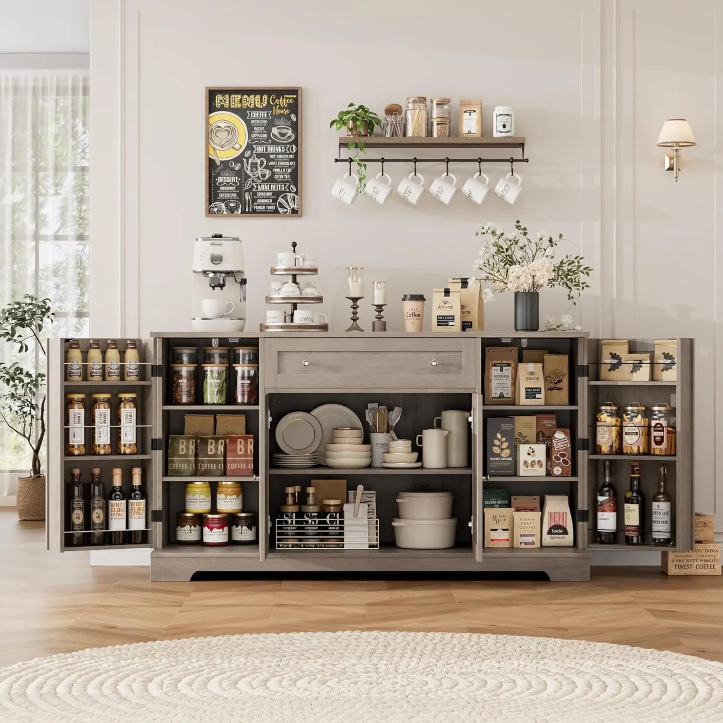 54 Inch Modern Buffet Cabinet with Storage Adjustable Shelves Sideboard