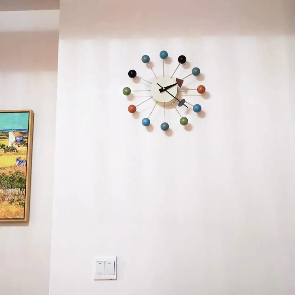 Wood Ball Wall Clock Modern Quartz Silent Decorative 13 Inch Home Office