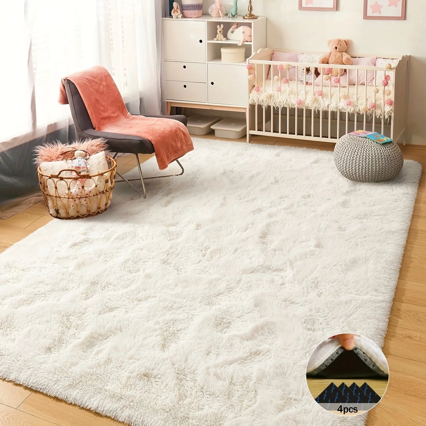 Off-White Soft Shaggy Non-Slip Rug Luxury Plush Carpet for Home Decor