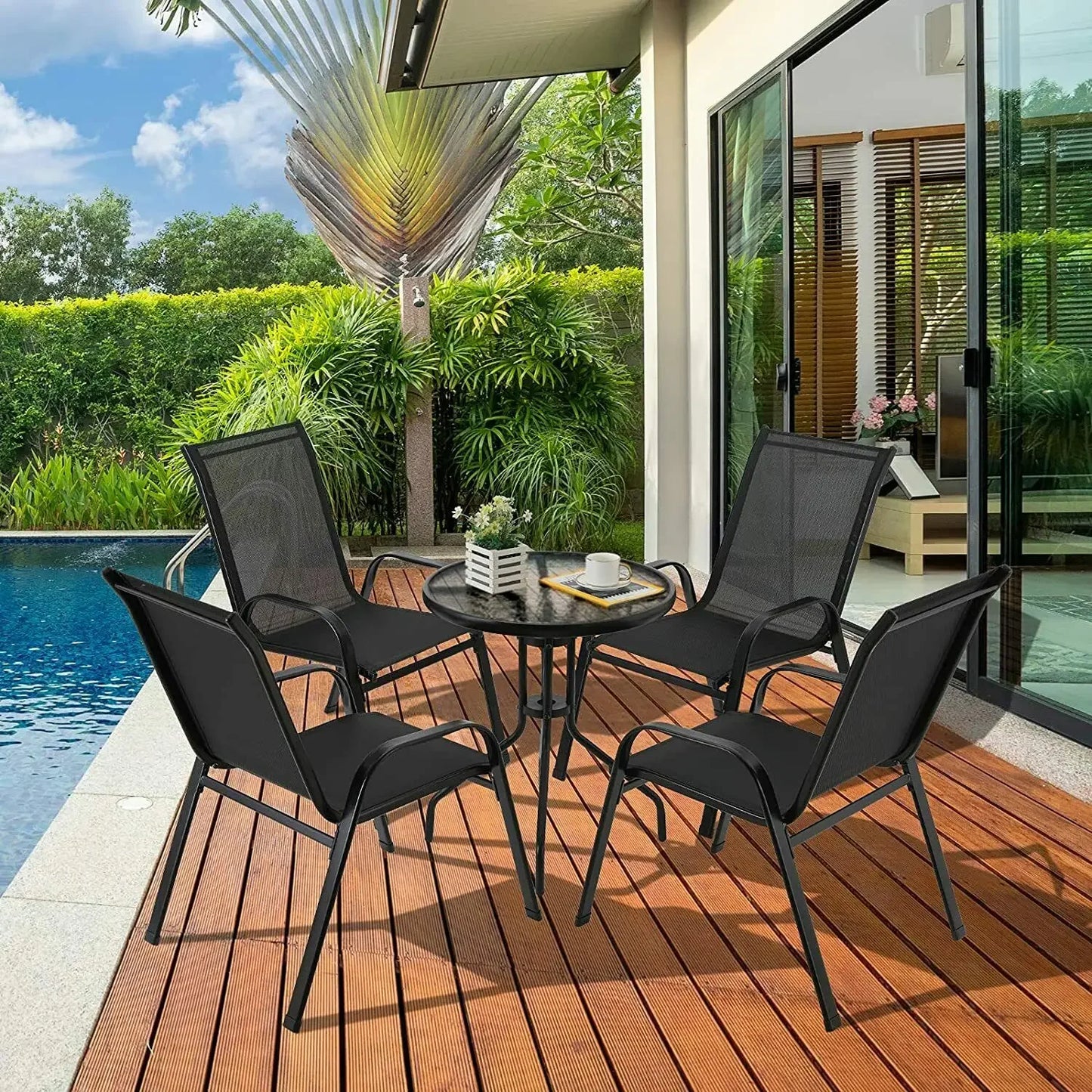 4PCS Outdoor Garden Chairs Folding High Back Patio Camping Seating