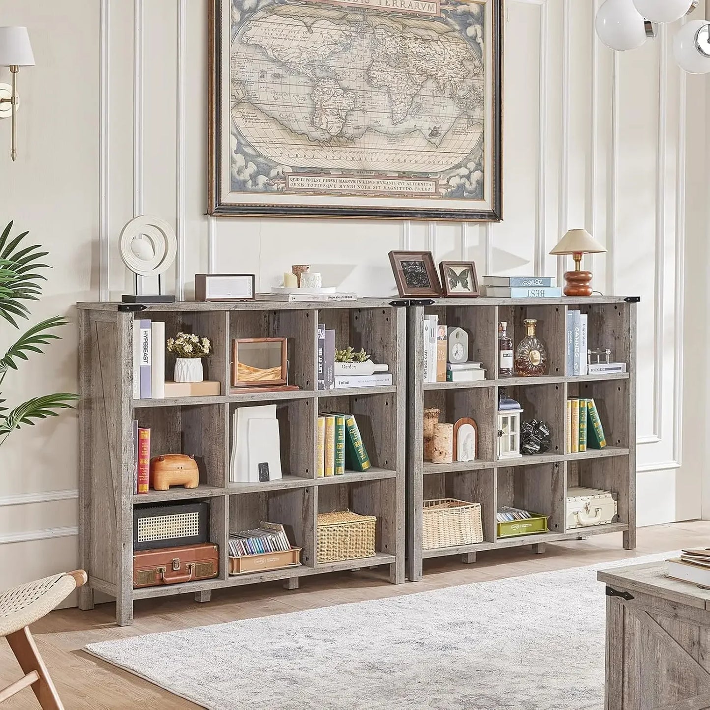 9 Cube Bookcase Farmhouse Wooden Bookshelf Large Open Display Shelf