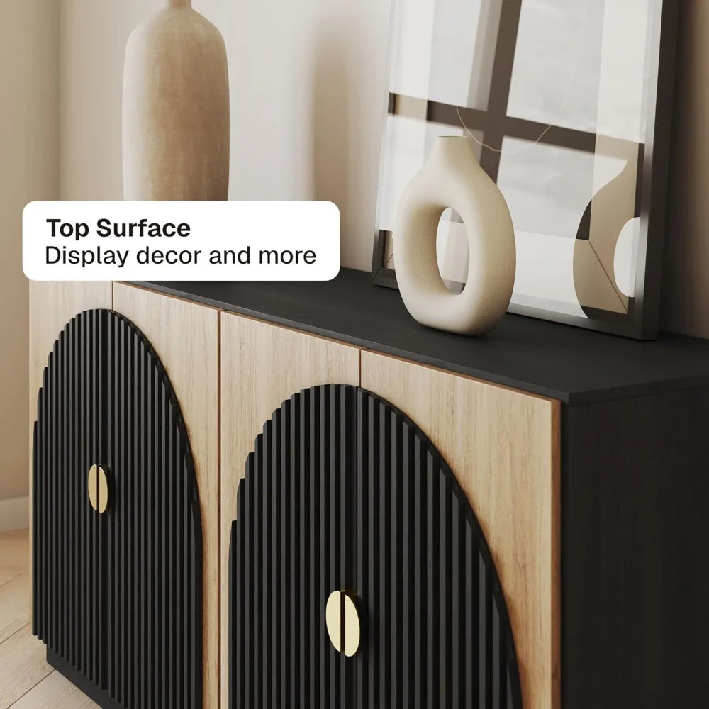 65 Inch Fluted Buffet Cabinet Storage Sideboard Console Table Dining Room