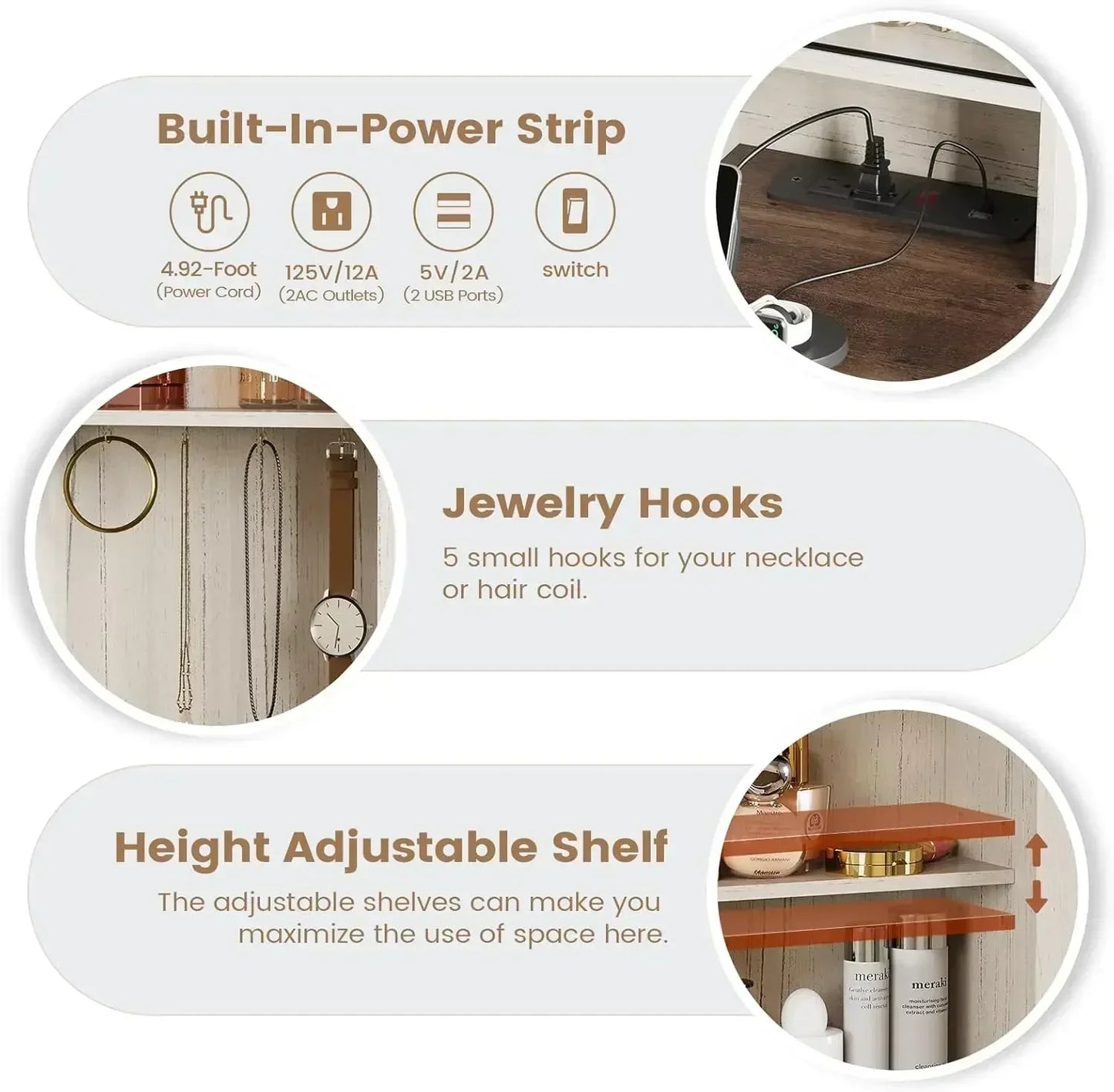 Makeup Vanity Desk with Lights and Barn Doors Charging Station