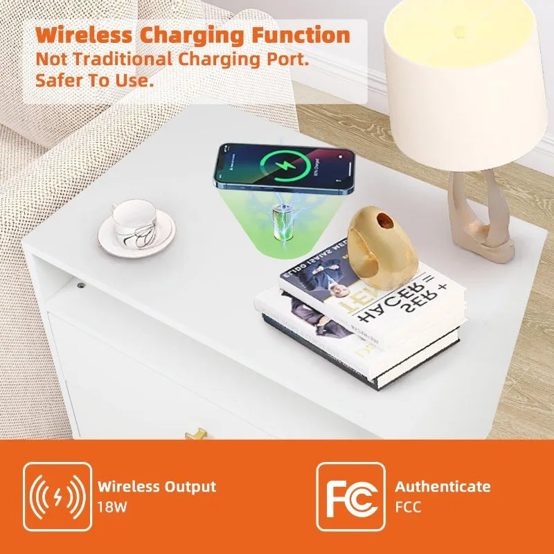 Ljustra Nightstands Set of 2 Wireless Charging Wood Bedside Tables