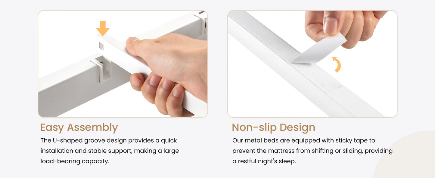 Vintage Twin Size Metal Platform Bed Frame with Headboard and Footboard