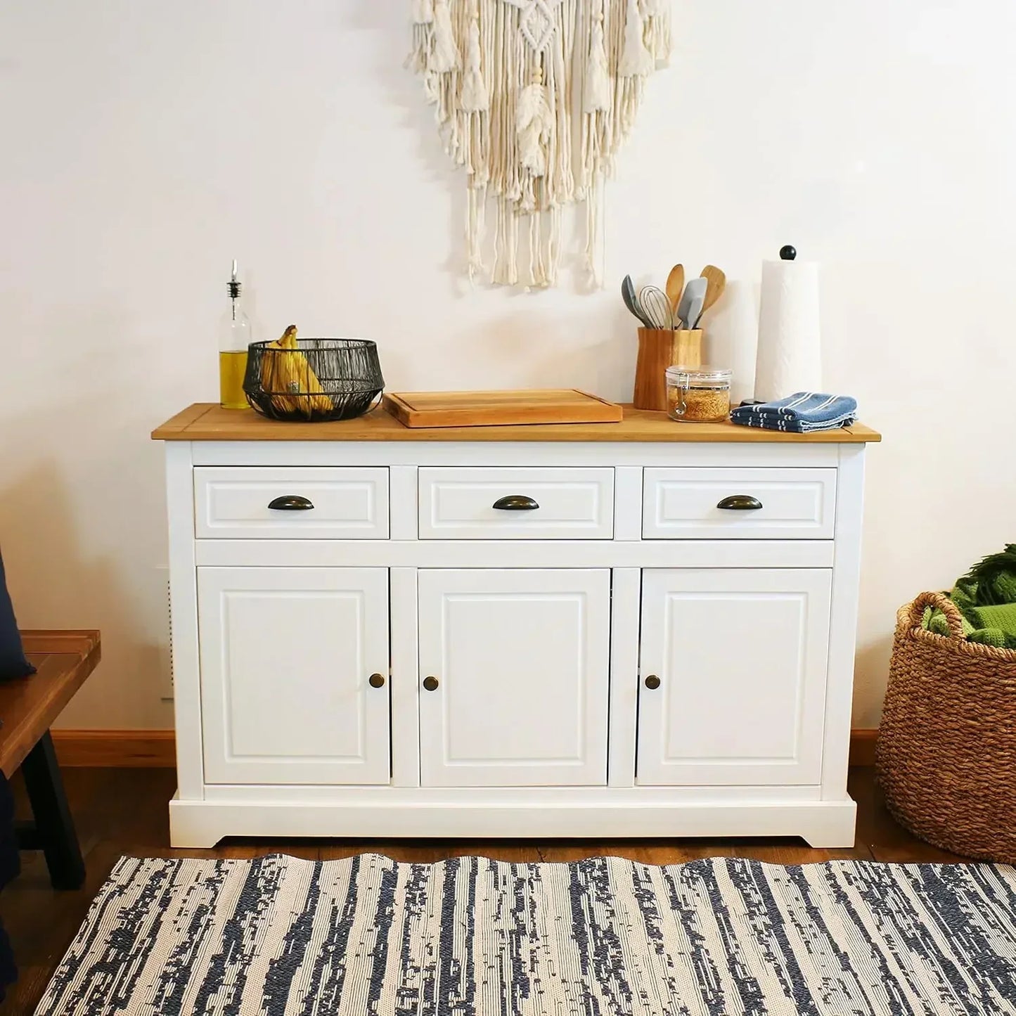 Solid Pine Sideboard Cabinet with Adjustable Shelf and Zinc Alloy Hardware