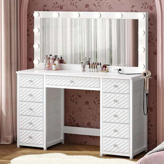 Vanity with Extra Large Mirror Lights Makeup Desk Storage Dressing Table